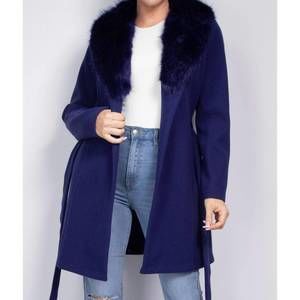 NEW HAUTE MODA furry trench coat in blue